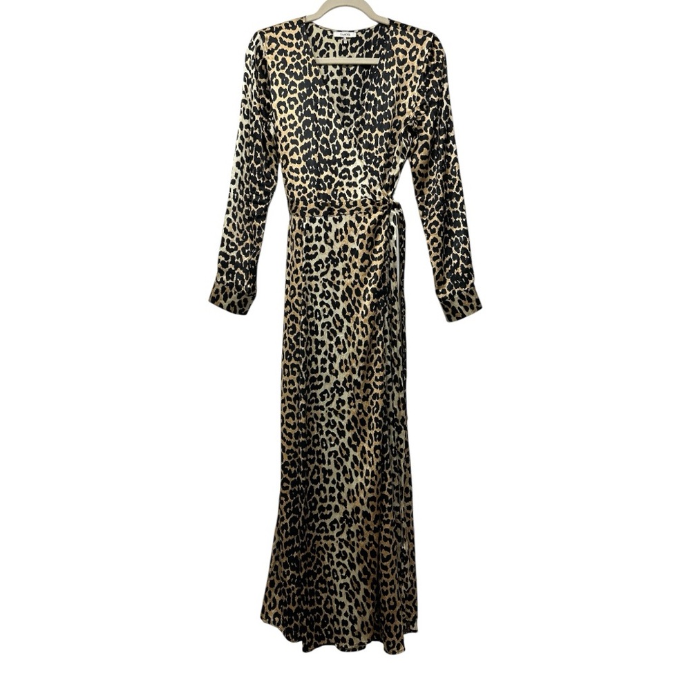 Ganni Silk Wrap Dress Leopard Print Long Sleeve Mob Wife Luxury Sz 38 = US 6 - Picture 3 of 14